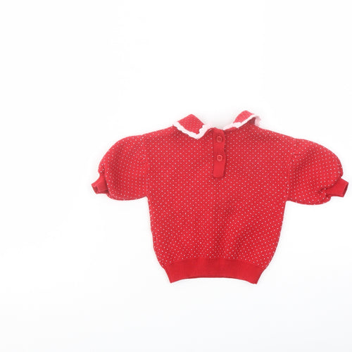 NEXT Girls Red Polka Dot Viscose Pullover Jumper Size 0-3 Months Button