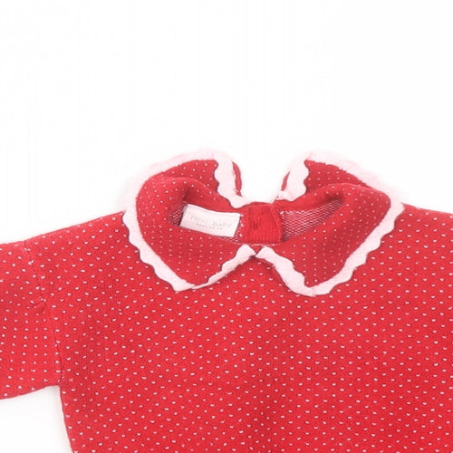 NEXT Girls Red Polka Dot Viscose Pullover Jumper Size 0-3 Months Button