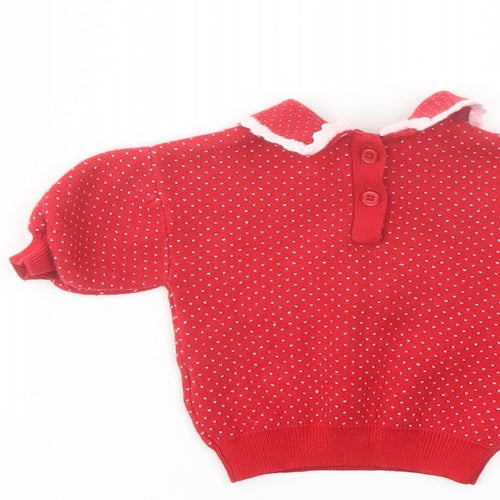 NEXT Girls Red Polka Dot Viscose Pullover Jumper Size 0-3 Months Button
