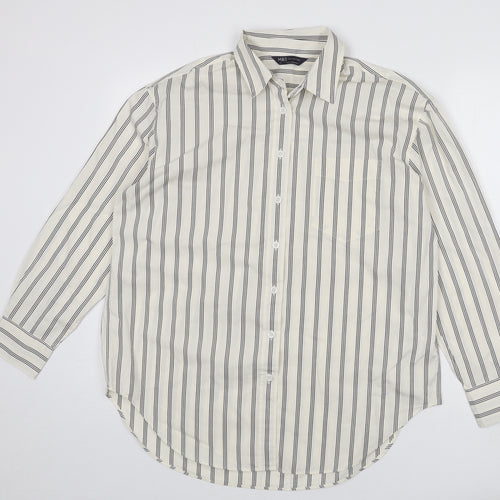 Marks and Spencer Womens Ivory Striped 100% Cotton Basic Button-Up Size 12 Collared