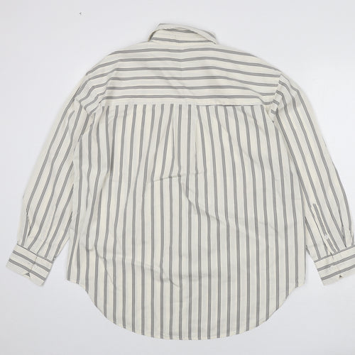 Marks and Spencer Womens Ivory Striped 100% Cotton Basic Button-Up Size 12 Collared