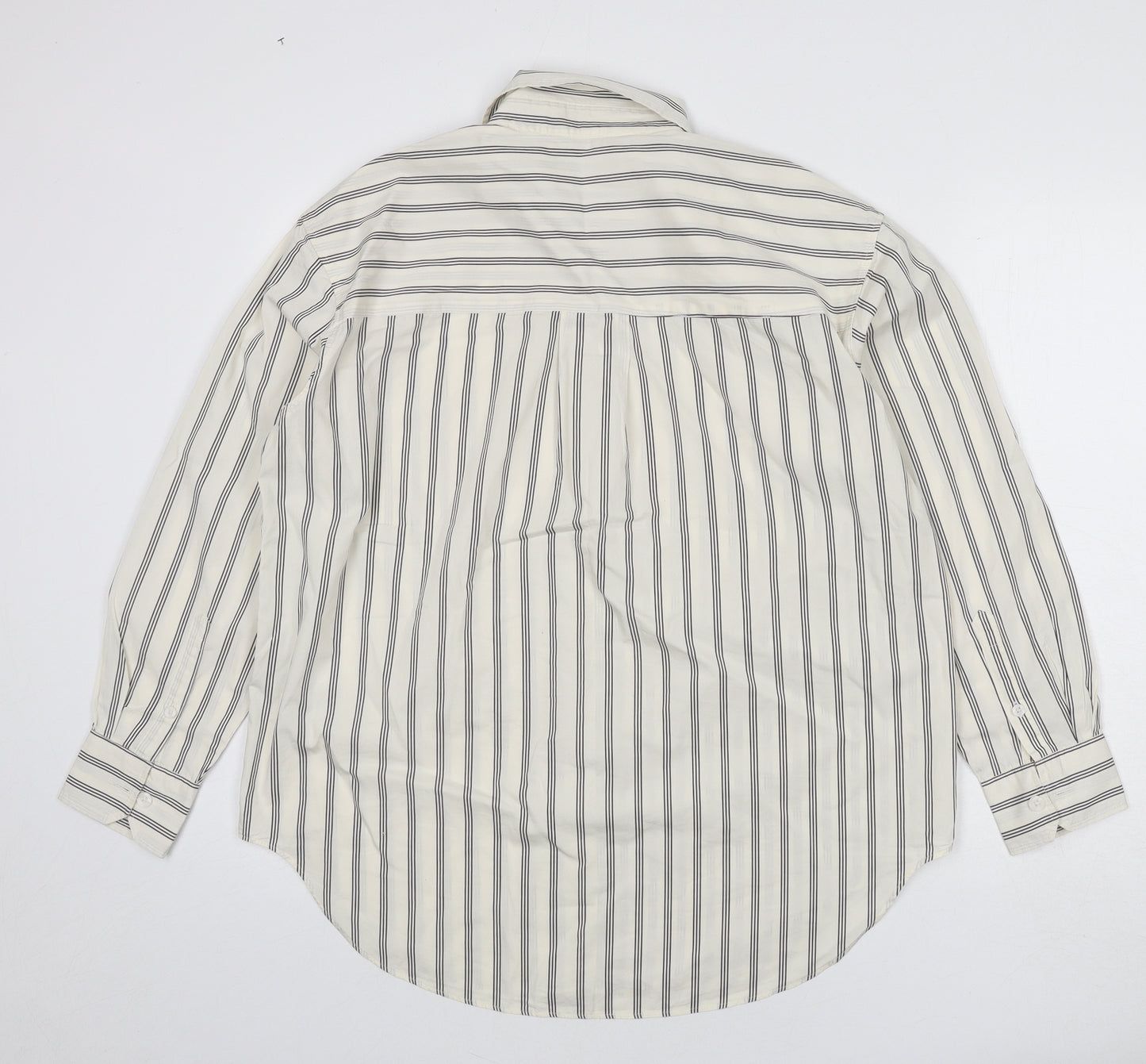 Marks and Spencer Womens Ivory Striped 100% Cotton Basic Button-Up Size 12 Collared