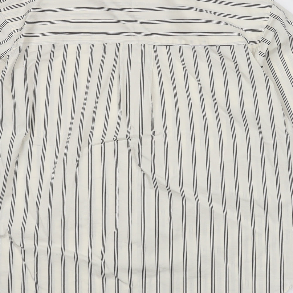 Marks and Spencer Womens Ivory Striped 100% Cotton Basic Button-Up Size 12 Collared