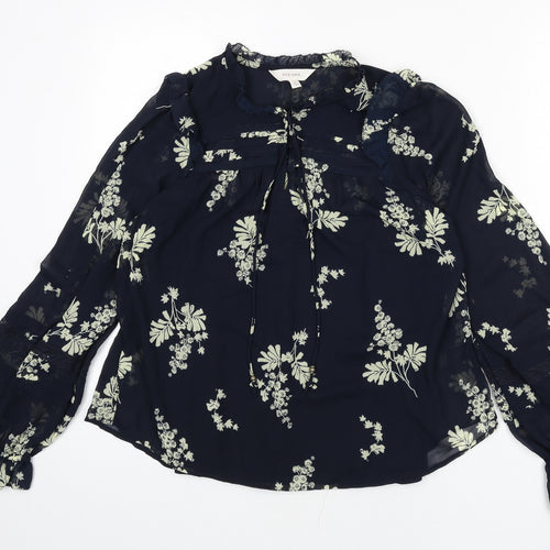 Per Una Womens Blue Floral Polyester Basic Blouse Size 8 Round Neck - Cami Included, Lace Trim