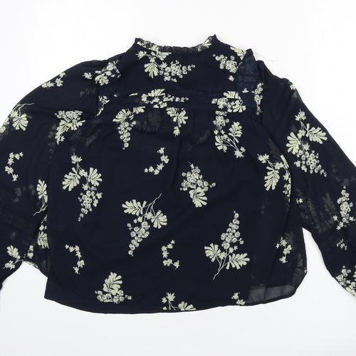 Per Una Womens Blue Floral Polyester Basic Blouse Size 8 Round Neck - Cami Included, Lace Trim