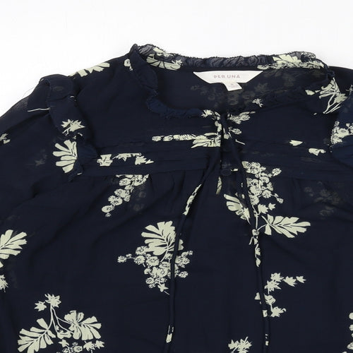 Per Una Womens Blue Floral Polyester Basic Blouse Size 8 Round Neck - Cami Included, Lace Trim