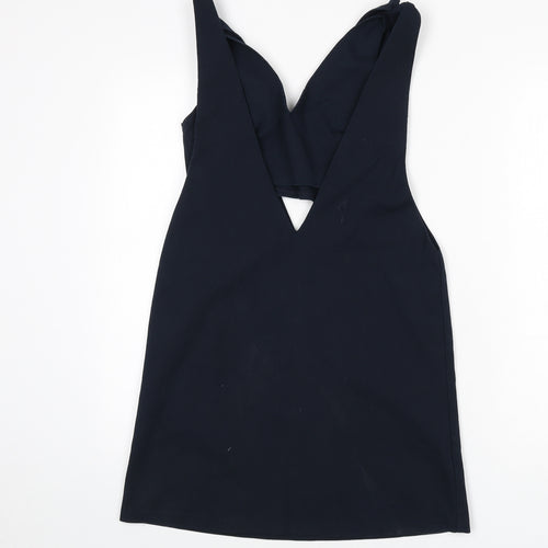 Zara Womens Blue Cotton A-Line Size S V-Neck Hook & Eye