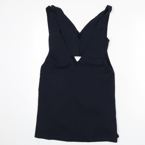 Zara Womens Blue Cotton A-Line Size S V-Neck Hook & Eye