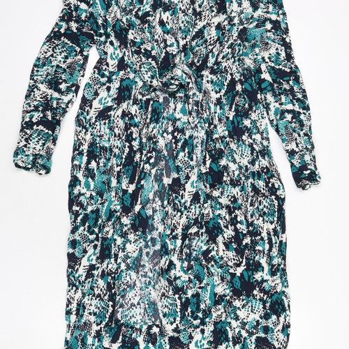 Marks and Spencer Womens Multicoloured Animal Print Viscose Shirt Dress Size 8 Collared Button - Snake Skin Print, Tie Detail