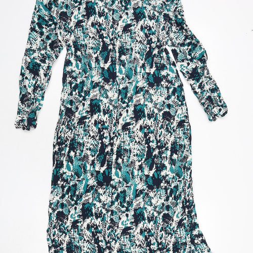 Marks and Spencer Womens Multicoloured Animal Print Viscose Shirt Dress Size 8 Collared Button - Snake Skin Print, Tie Detail