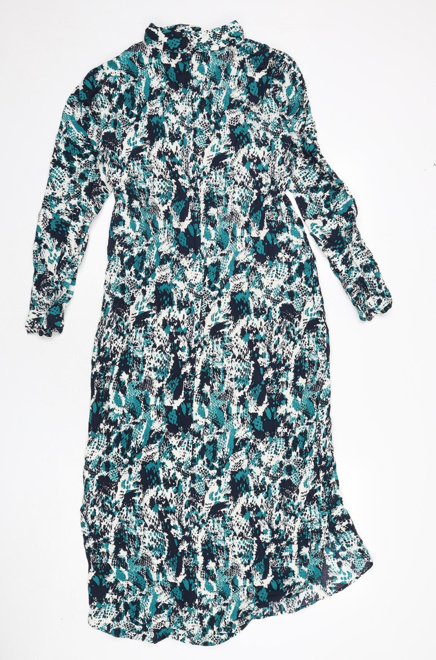 Marks and Spencer Womens Multicoloured Animal Print Viscose Shirt Dress Size 8 Collared Button - Snake Skin Print, Tie Detail