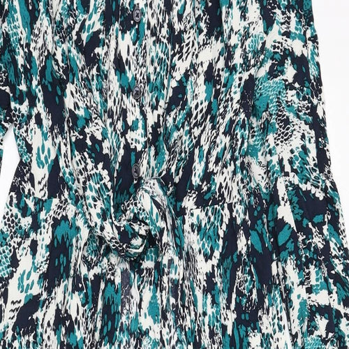 Marks and Spencer Womens Multicoloured Animal Print Viscose Shirt Dress Size 8 Collared Button - Snake Skin Print, Tie Detail