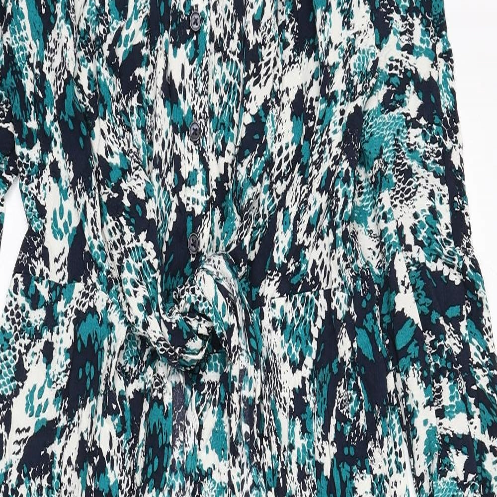Marks and Spencer Womens Multicoloured Animal Print Viscose Shirt Dress Size 8 Collared Button - Snake Skin Print, Tie Detail