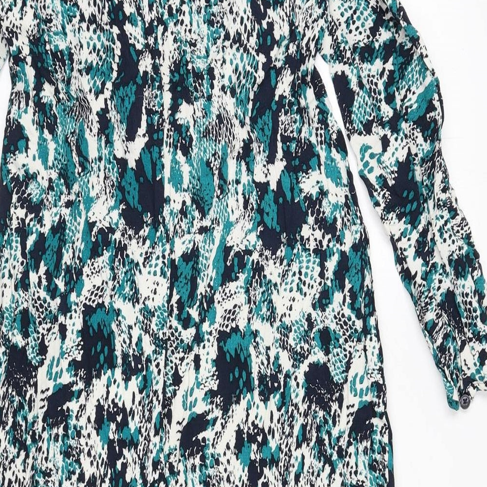 Marks and Spencer Womens Multicoloured Animal Print Viscose Shirt Dress Size 8 Collared Button - Snake Skin Print, Tie Detail