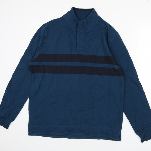 Marks and Spencer Mens Blue Cotton Henley Sweatshirt Size M - Stripe Detail