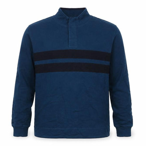 Marks and Spencer Mens Blue Cotton Henley Sweatshirt Size M - Stripe Detail