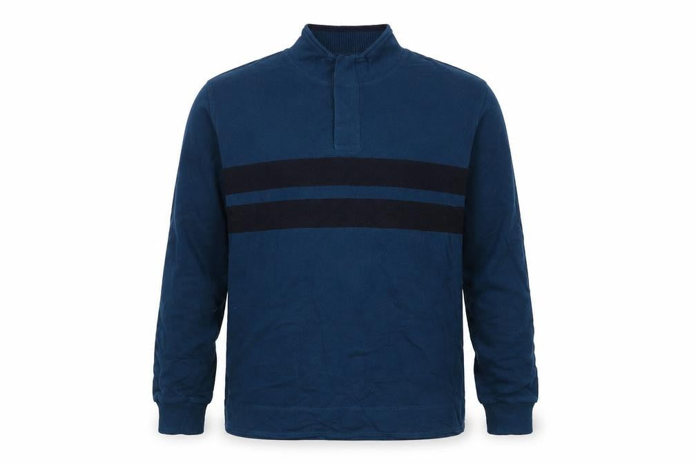 Marks and Spencer Mens Blue Cotton Henley Sweatshirt Size M - Stripe Detail