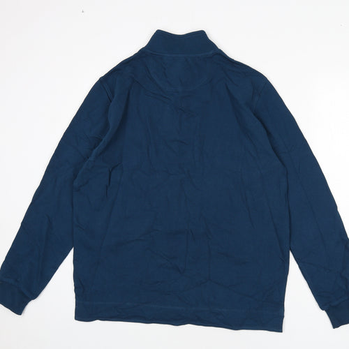 Marks and Spencer Mens Blue Cotton Henley Sweatshirt Size M - Stripe Detail