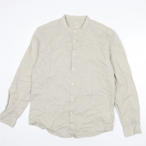Marks and Spencer Mens Beige Linen Button-Up Size M Round Neck Button