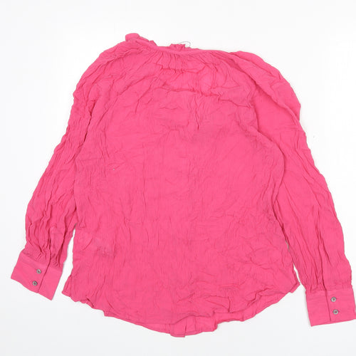 Marks and Spencer Womens Pink Viscose Basic Button-Up Size 6 Round Neck - Tie Detail