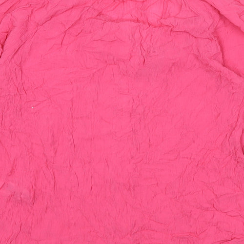 Marks and Spencer Womens Pink Viscose Basic Button-Up Size 6 Round Neck - Tie Detail