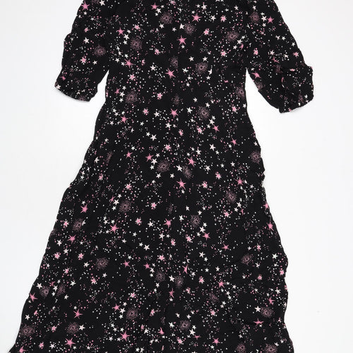 Marks and Spencer Womens Black Geometric Viscose A-Line Size 12 Round Neck Zip - Star Print