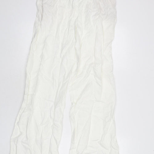 Marks and Spencer Womens White Linen Trousers Size 8 L30 in Regular Zip