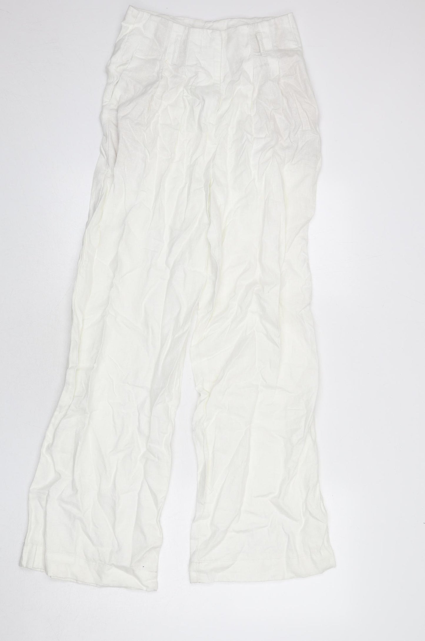 Marks and Spencer Womens White Linen Trousers Size 8 L30 in Regular Zip