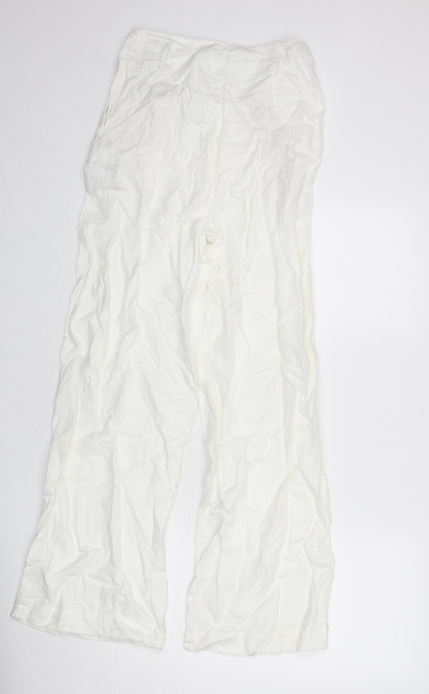 Marks and Spencer Womens White Linen Trousers Size 8 L30 in Regular Zip