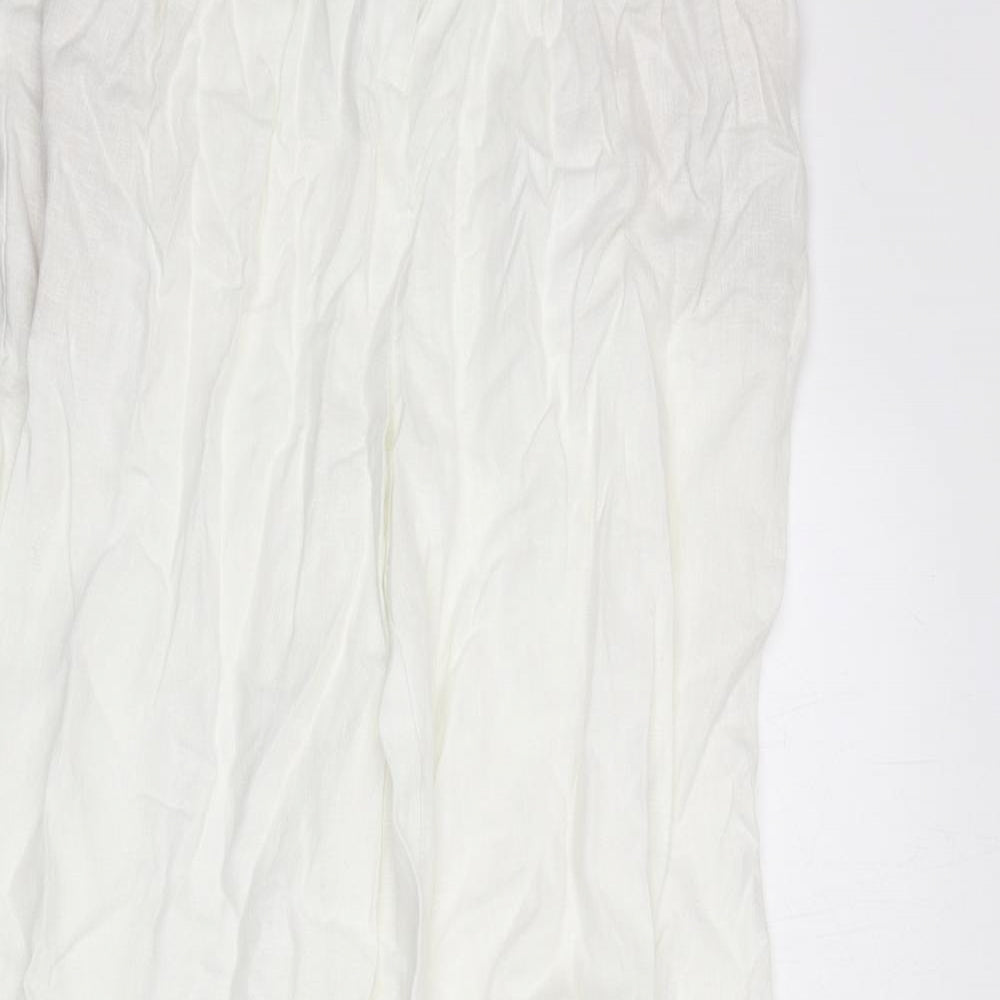 Marks and Spencer Womens White Linen Trousers Size 8 L30 in Regular Zip