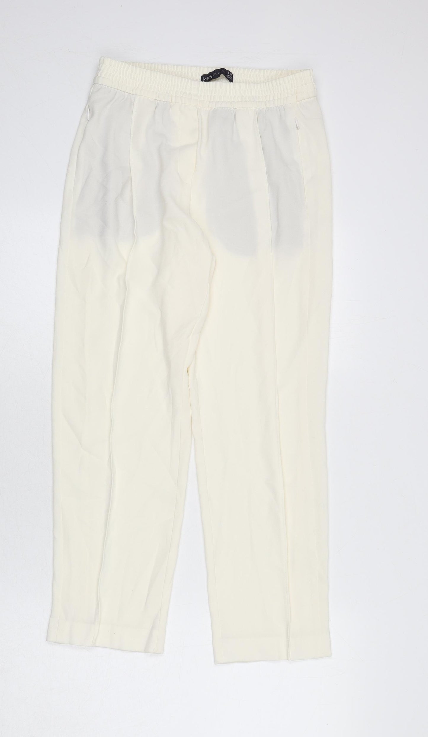 Marks and Spencer Womens Ivory Polyester Trousers Size 8 L24 in Regular - Pleat