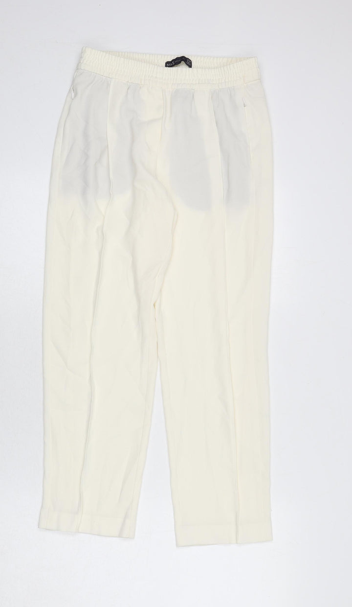 Marks and Spencer Womens Ivory Polyester Trousers Size 8 L24 in Regular - Pleat