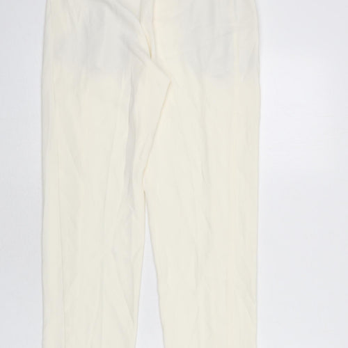 Marks and Spencer Womens Ivory Polyester Trousers Size 8 L24 in Regular - Pleat