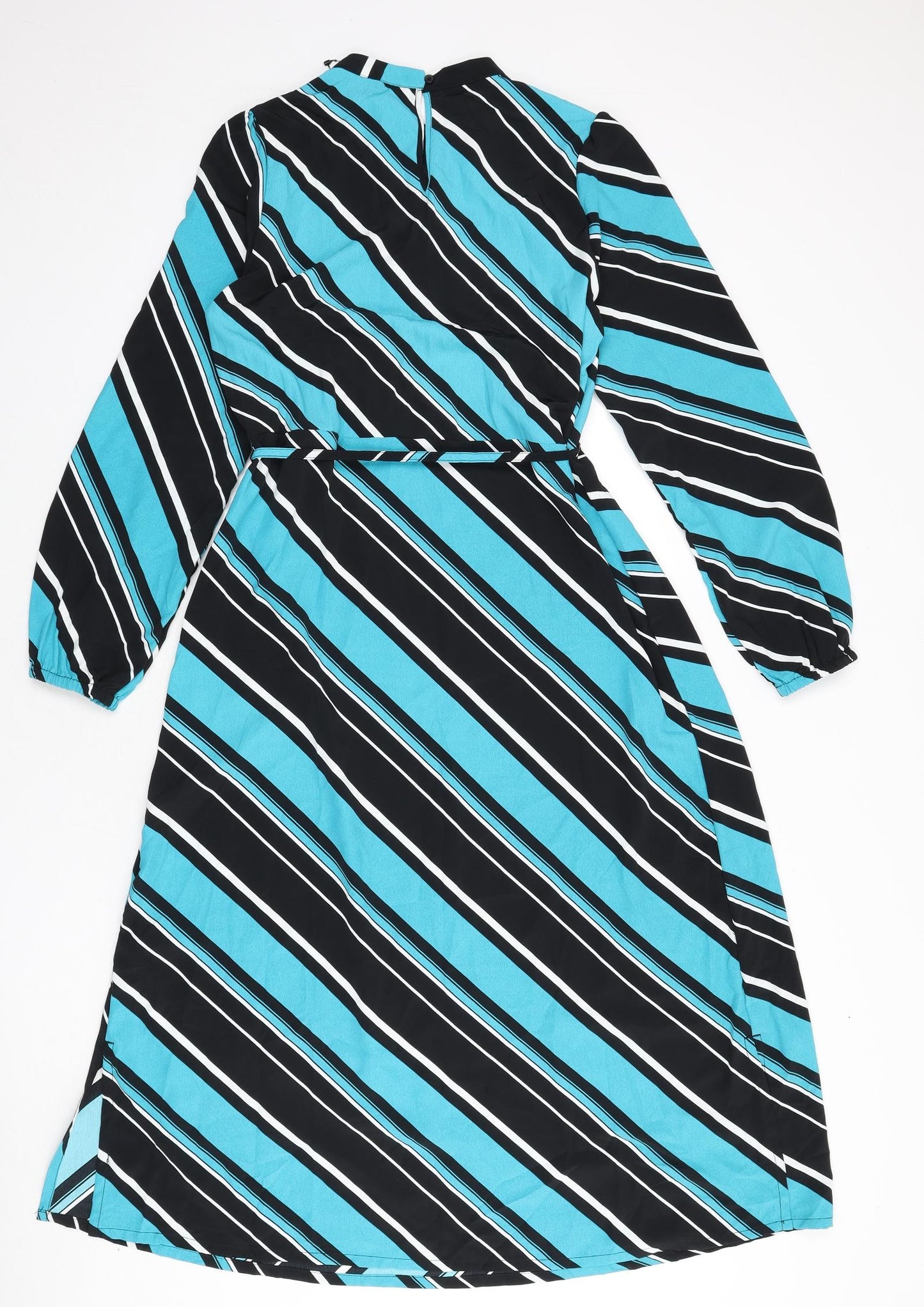 Marks and Spencer Womens Multicoloured Striped Polyester A-Line Size 10 Round Neck Button - Tie Detail