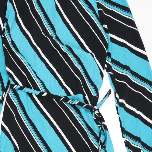 Marks and Spencer Womens Multicoloured Striped Polyester A-Line Size 10 Round Neck Button - Tie Detail