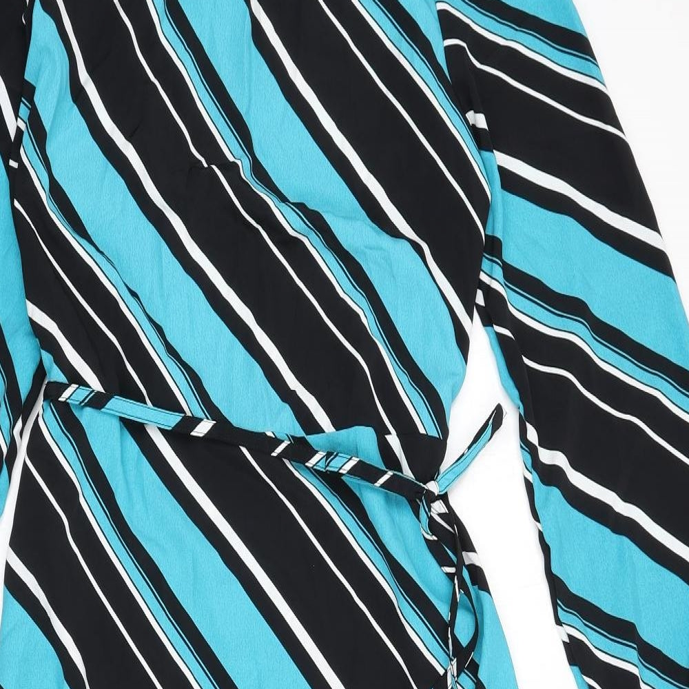 Marks and Spencer Womens Multicoloured Striped Polyester A-Line Size 10 Round Neck Button - Tie Detail