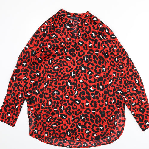 Marks and Spencer Womens Red Animal Print Polyester Basic Blouse Size 10 V-Neck - Leopard Print
