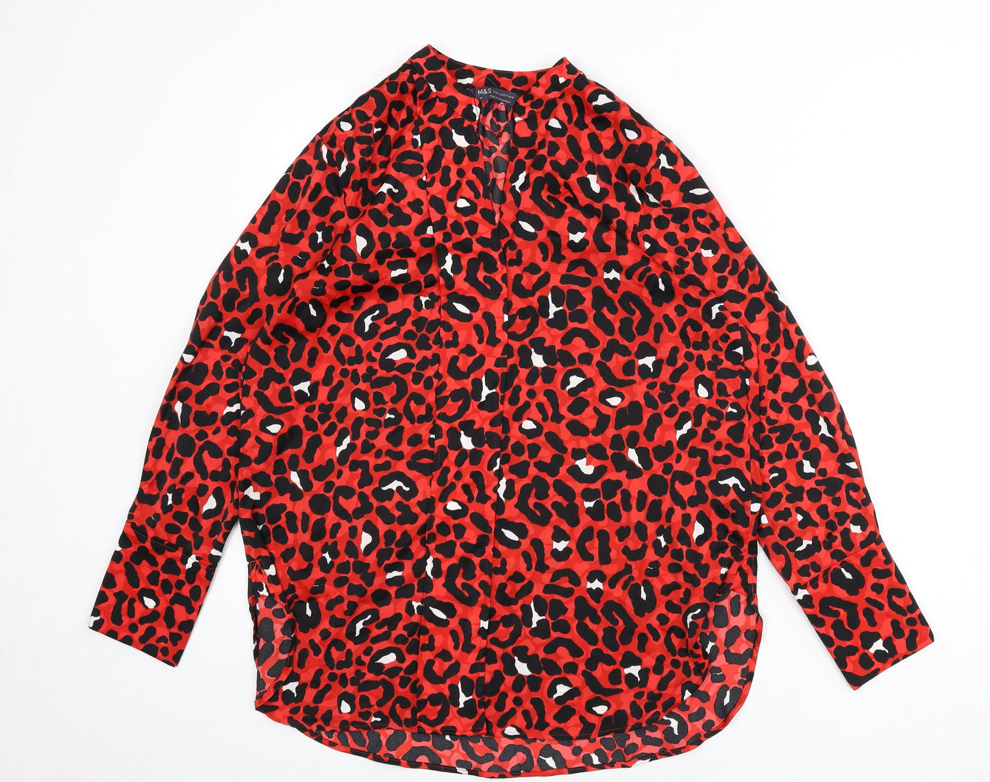 Marks and Spencer Womens Red Animal Print Polyester Basic Blouse Size 10 V-Neck - Leopard Print