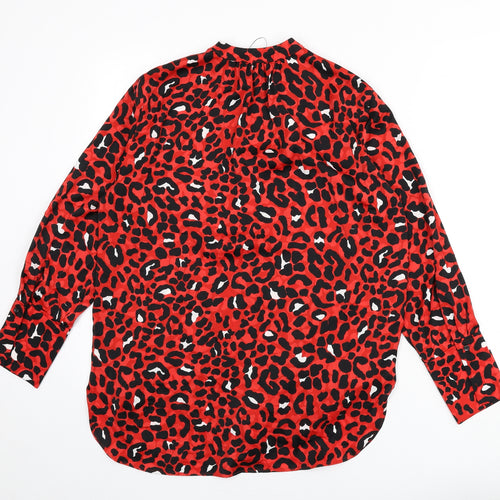 Marks and Spencer Womens Red Animal Print Polyester Basic Blouse Size 10 V-Neck - Leopard Print
