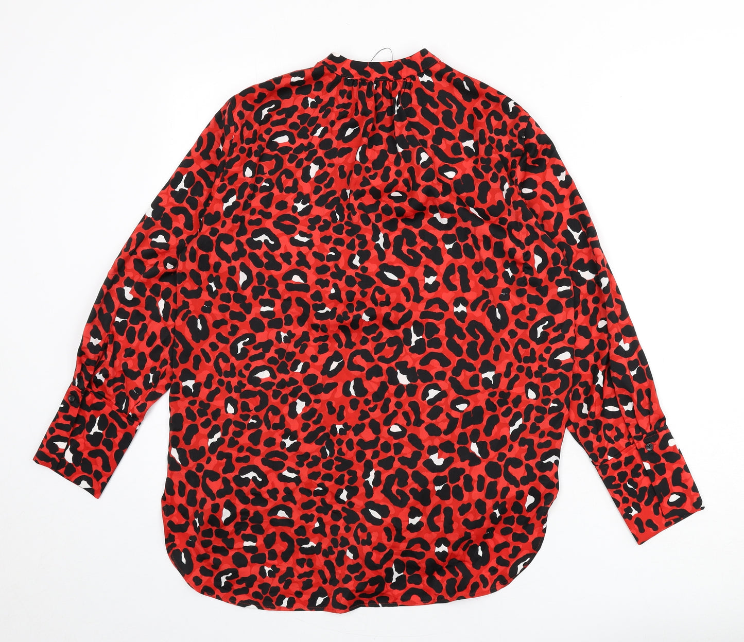 Marks and Spencer Womens Red Animal Print Polyester Basic Blouse Size 10 V-Neck - Leopard Print