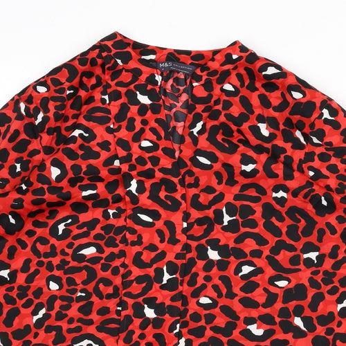 Marks and Spencer Womens Red Animal Print Polyester Basic Blouse Size 10 V-Neck - Leopard Print
