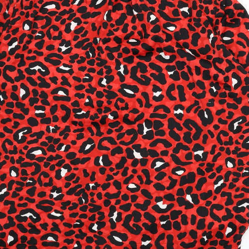 Marks and Spencer Womens Red Animal Print Polyester Basic Blouse Size 10 V-Neck - Leopard Print