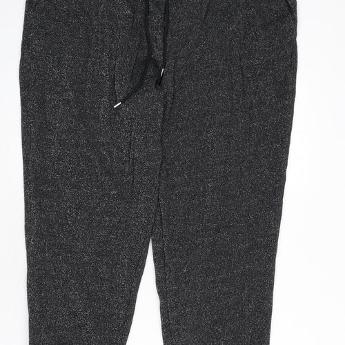 Marks and Spencer Womens Black Cotton Jogger Trousers Size 18 L24 in Regular Drawstring - Glitter