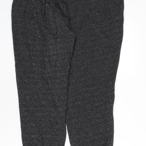Marks and Spencer Womens Black Cotton Jogger Trousers Size 18 L24 in Regular Drawstring - Glitter