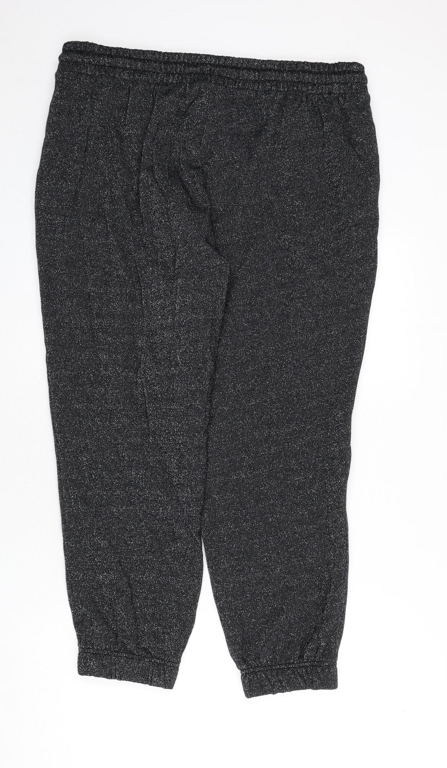 Marks and Spencer Womens Black Cotton Jogger Trousers Size 18 L24 in Regular Drawstring - Glitter