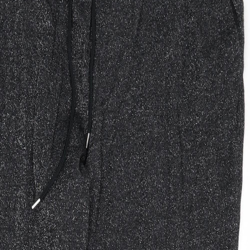 Marks and Spencer Womens Black Cotton Jogger Trousers Size 18 L24 in Regular Drawstring - Glitter