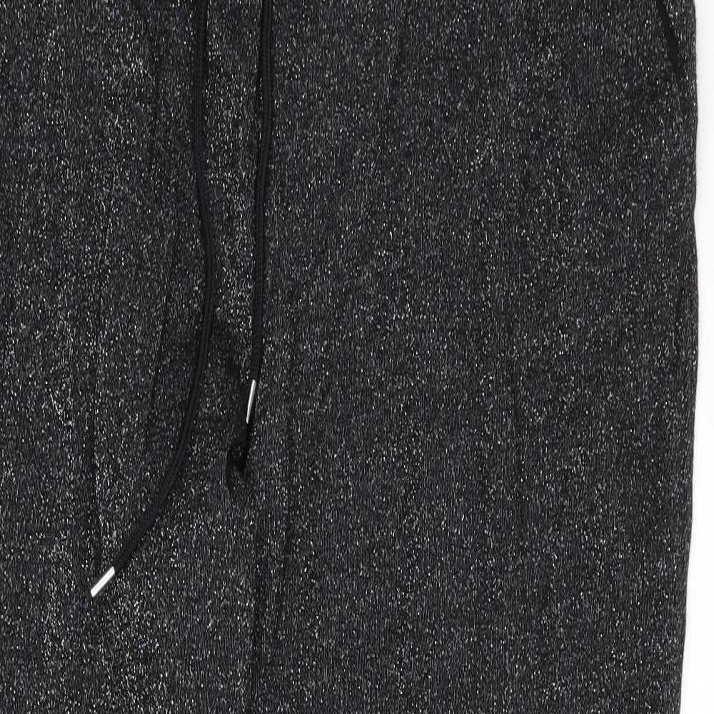 Marks and Spencer Womens Black Cotton Jogger Trousers Size 18 L24 in Regular Drawstring - Glitter