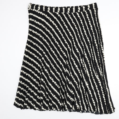 Marks and Spencer Womens Black Geometric Polyester Pleated Skirt Size 24 - Stripe Detail