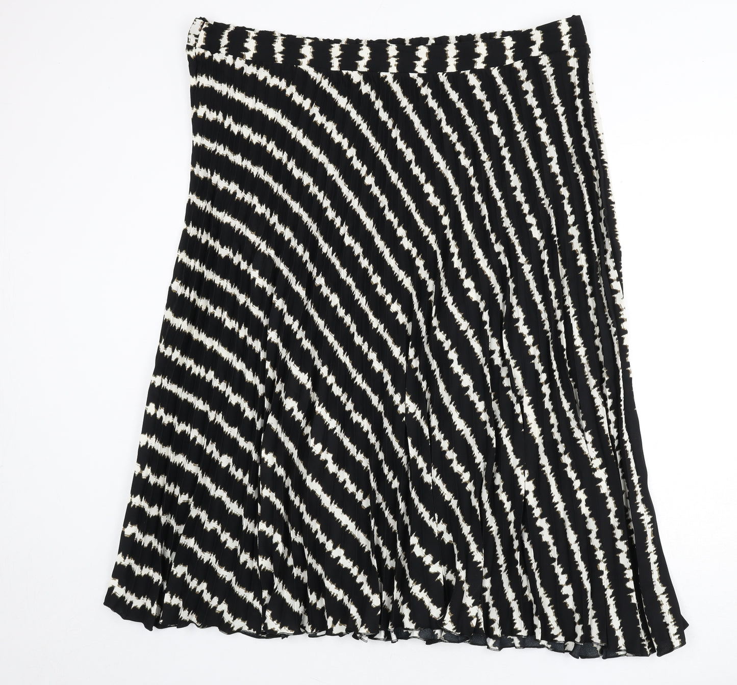 Marks and Spencer Womens Black Geometric Polyester Pleated Skirt Size 24 - Stripe Detail