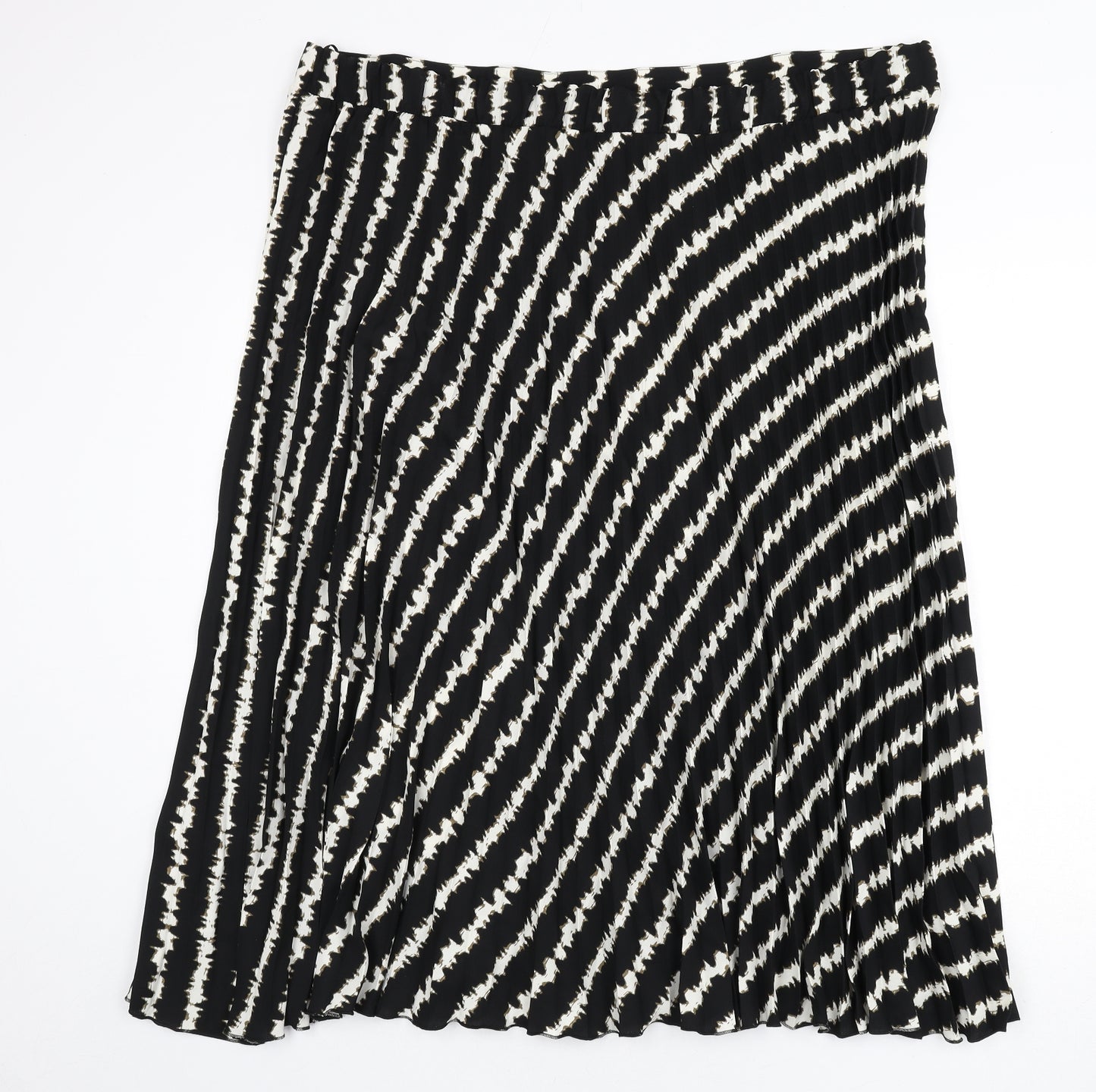 Marks and Spencer Womens Black Geometric Polyester Pleated Skirt Size 24 - Stripe Detail